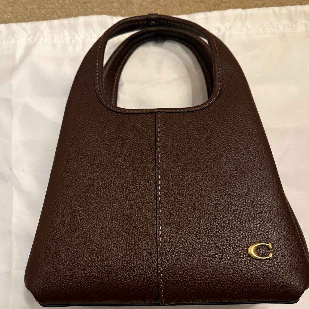Coach Brown Pebbled Leather Top-Handle Shoulder Bag with Gold Accent - Picture 1 of 11